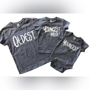 Oldest Middle Youngest Shirts For Siblings Set Of 3 in Grey